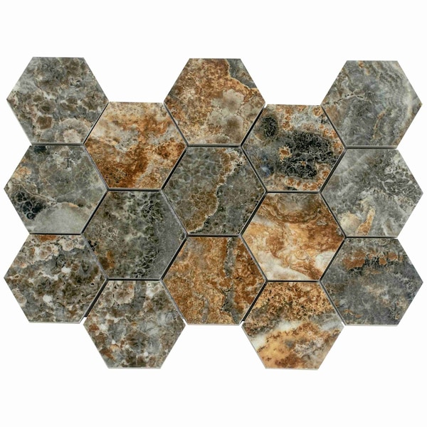 Apollo Tile Splendor 8.9in x 12.8in Polished Brown Porcelain Mosaic Hexagon Wall Floor Tile 7.09 sqft/case, 9PK IMP88CLAHEXA - main